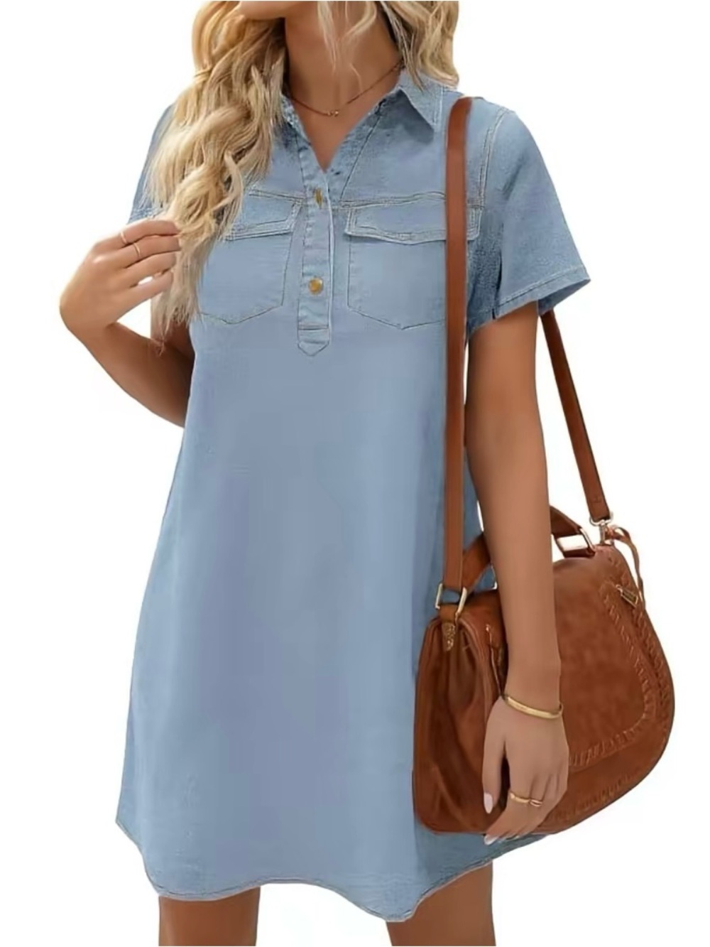 Women's Summer Loose Hand Pocket Tunic Denim Shirt Dress New Small